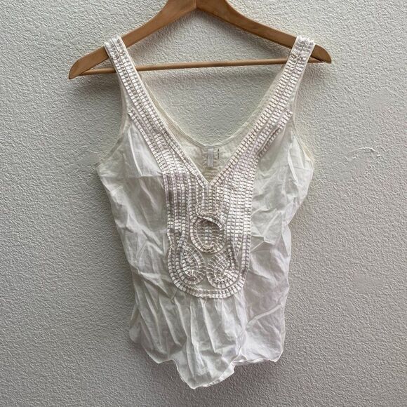 7 For All Mankind V-Neck Tank Top Semi-Sheer Boho Festival XS Extra Small - Picture 1 of 5